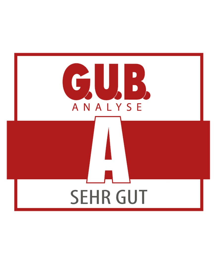 Siegel der G.U.B. Analyse mit der Note A, sehr gut, für den MPE International 9